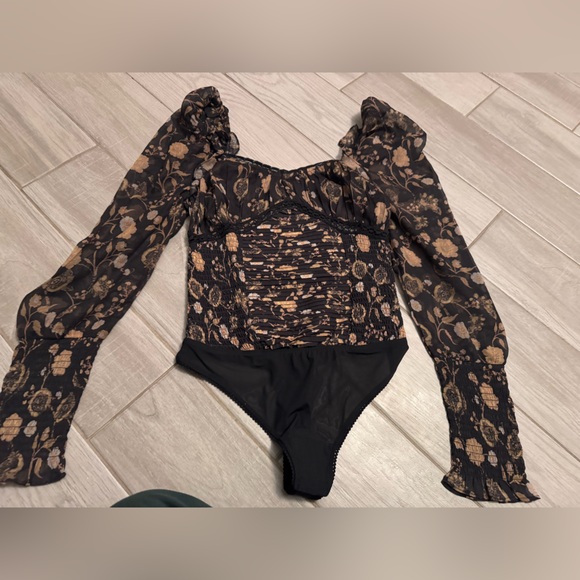 NWT Free People Brunch Date Bodysuit in Black combo Size Small - Picture 3 of 16